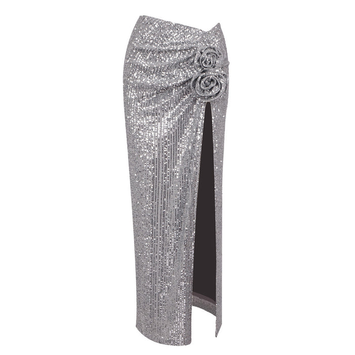 Fall Silver Sexy Dress Shiny Maxi Dress Sequined Skirt