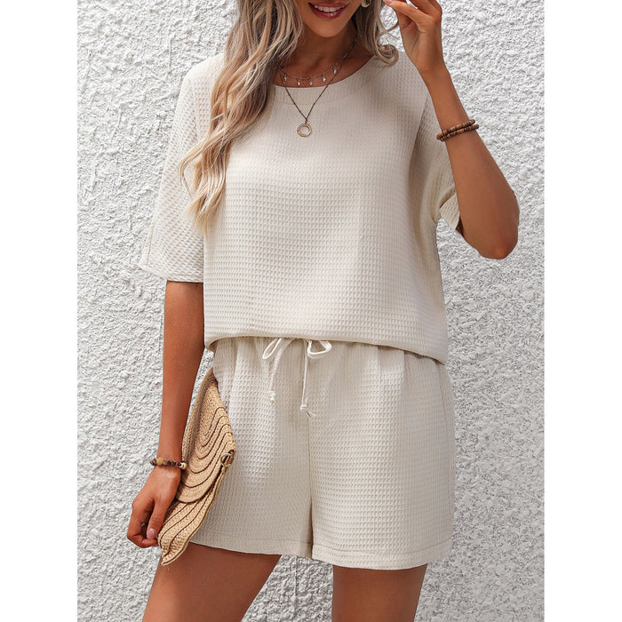 Women Short Sleeved Summer Western Batwing Shirt Shorts Two Pieces