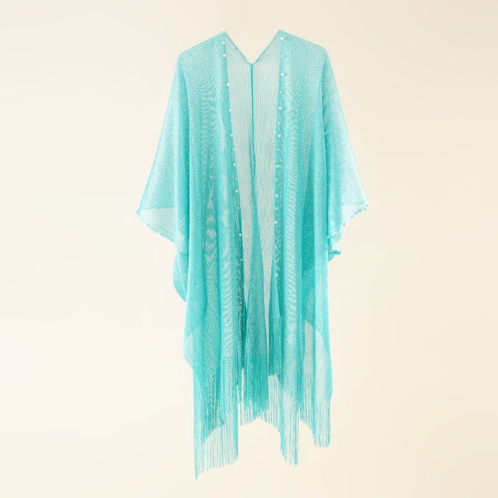 Street Spring Summer Sun Protection Solid Color Pearl Tassel Cardigan Shawl