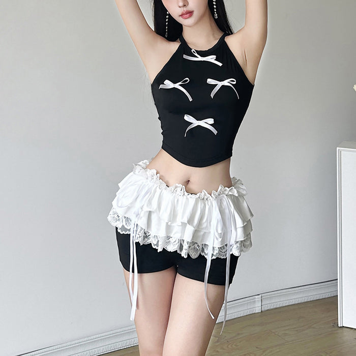 Spring Women Clothing Solid Color Slim Fit Cropped Top High Waist Shorts Suit Women