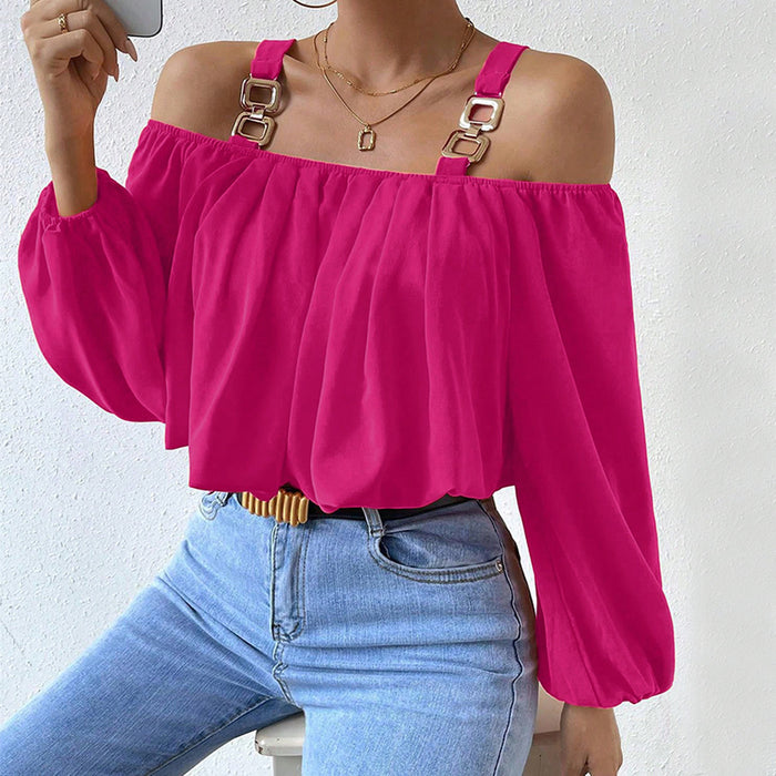 Sexy Sling off Shoulder Popular Color Lantern Sleeve Loose Crop Top