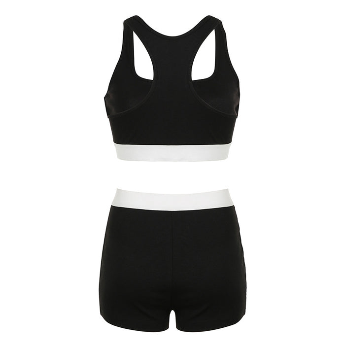 Women Clothing Basic Button Stitching Vest Shorts Pants Two Piece Set Exercise Workout Outfit