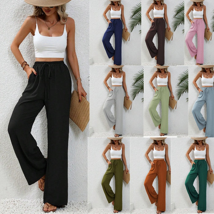 Women Clothing Spring Summer Solid Color Mop Wide Leg Pants Casual Pants