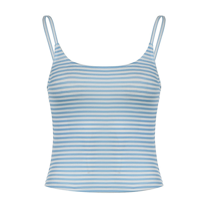 Home Basic Casual Striped Spaghetti Straps Fresh Slim Fit All Match Backless Slimming outside Wear Vest