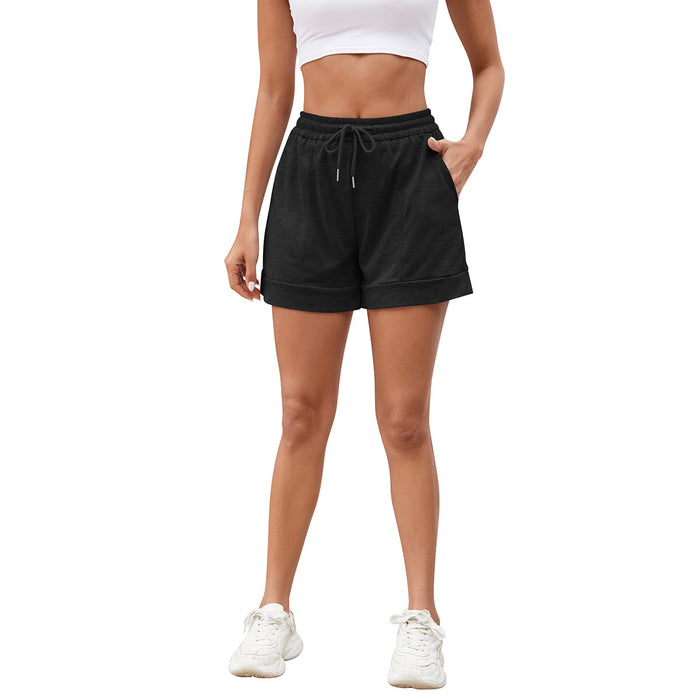 Women Casual Knitted Shorts Popular Breathable Drawstring Bag Pocket Women Pants