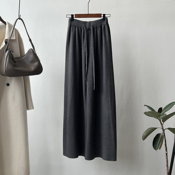 Korean Knitted Wide Leg Pants for Women Autumn Winter High Waist Loose Straight Drooping Long Pants