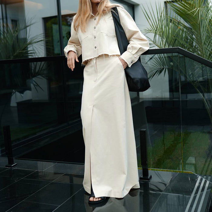 Spring Skirt Set French Long Sleeved Shirt High Waist Split Dress Office Two Piece Suit for Women