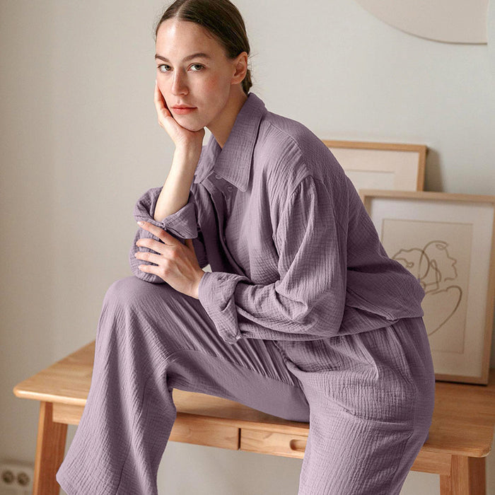 Autumn Double Layer Gauze Long Sleeved Pajamas Simple Shirt Loose Ladies Homewear Can Be Worn outside