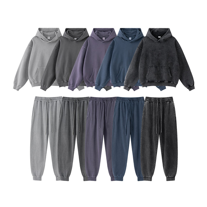 Autumn Heavy 380G Terry Washed Sweatshirt Sweatpants Trendy Sports Suit Men's