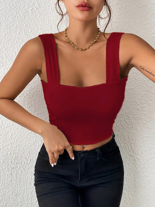 Camisole Wide Shoulder Strap Sleeveless Outerwear Top Sexy Slim Fit Sexy Back