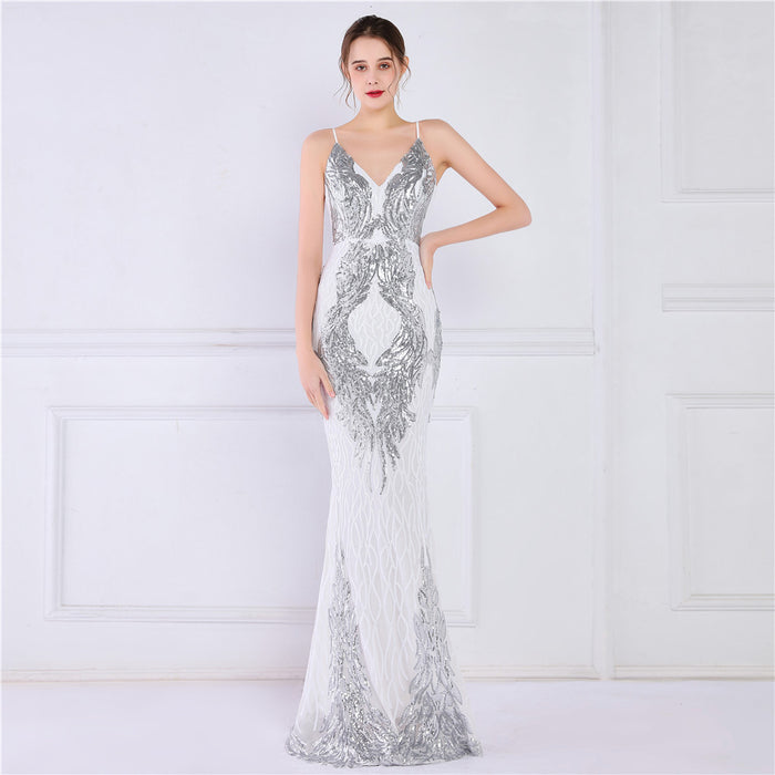 Sequined Fishtail Formal Dress Performance Internet Celebrity Activity Cocktail Car Model Etiquette Evening Dress