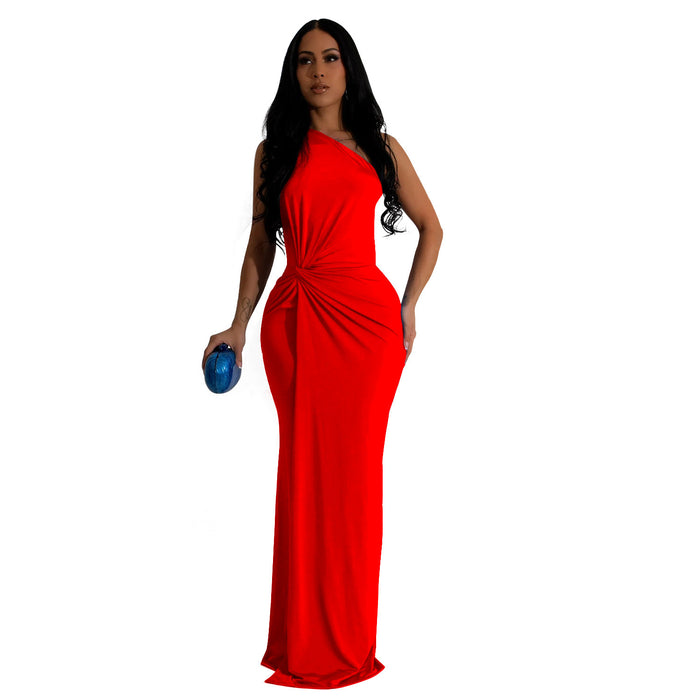 Spring Summer Women Wear One Shoulder Evening Dress Slim Fit Dress