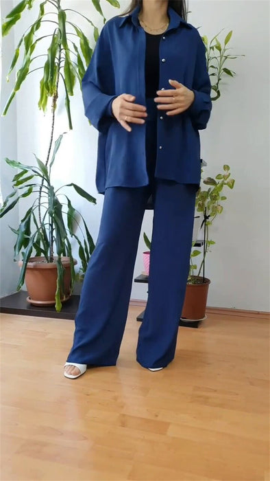 Women Clothing Solid Color Loose Top Casual Wide Leg Pants Women Two Piece Suit