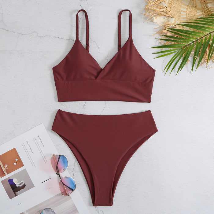 High Waist Solid Color Bikini Swimsuit Women Sexy Swimwear Bikini