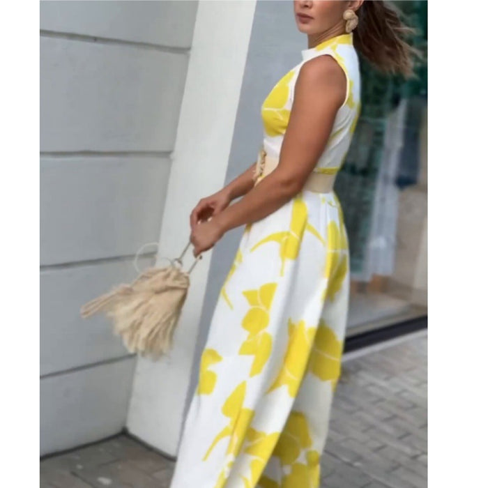 Women Clothing Early Spring Arrivals Printed Sleeveless Women Wide Leg Jumpsuit