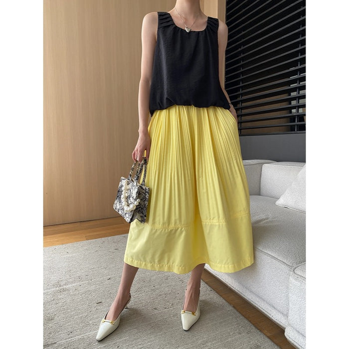 Bud Vertical Cutting Heavy Industry Pleated Three Dimensional Texture Feeling Wooden Ear High Waist A Line Skirt