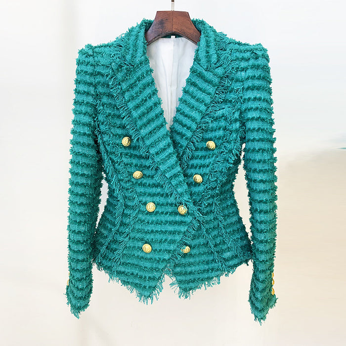 Goods Autumn Winter Star Tassel Fringe Tweed Slim Blazer