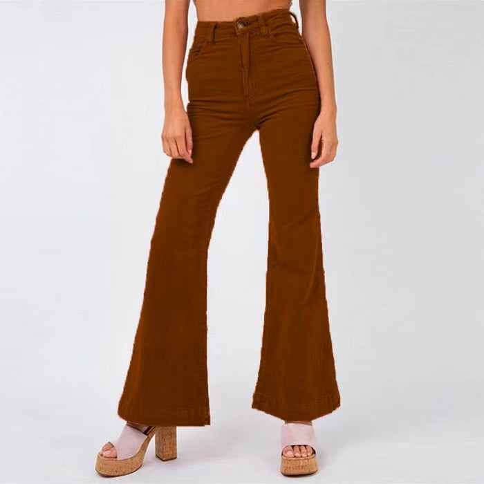 Autumn Corduroy Bell Bottom Pants Wide Leg Pants Women Street Solid Color Casual