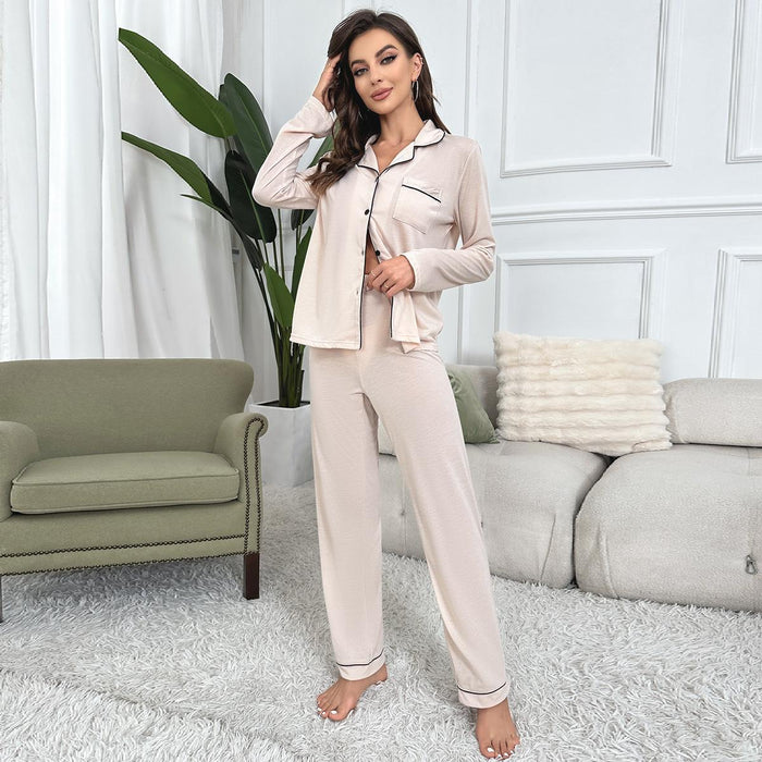 Pajamas Women Autumn Winter Solid Color Cardigan Long Sleeve Home Wear Suit Can Be Worn Outside