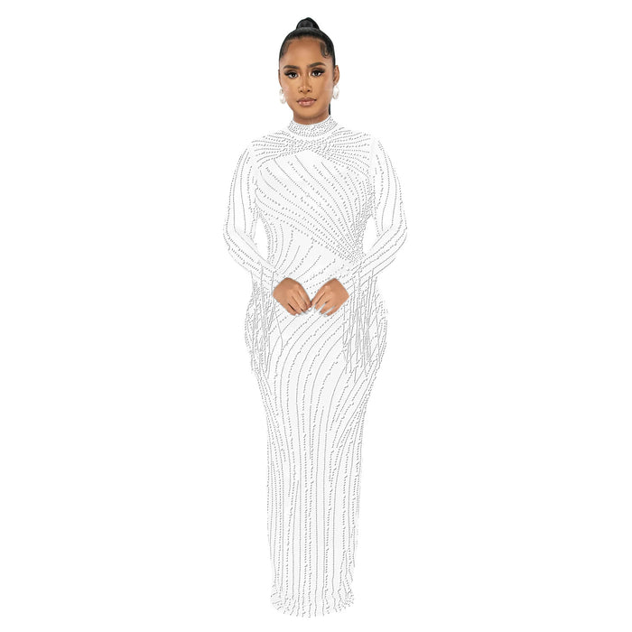 Women Wear Mesh See Through Drilling Long Sleeve Lining Two Piece Set