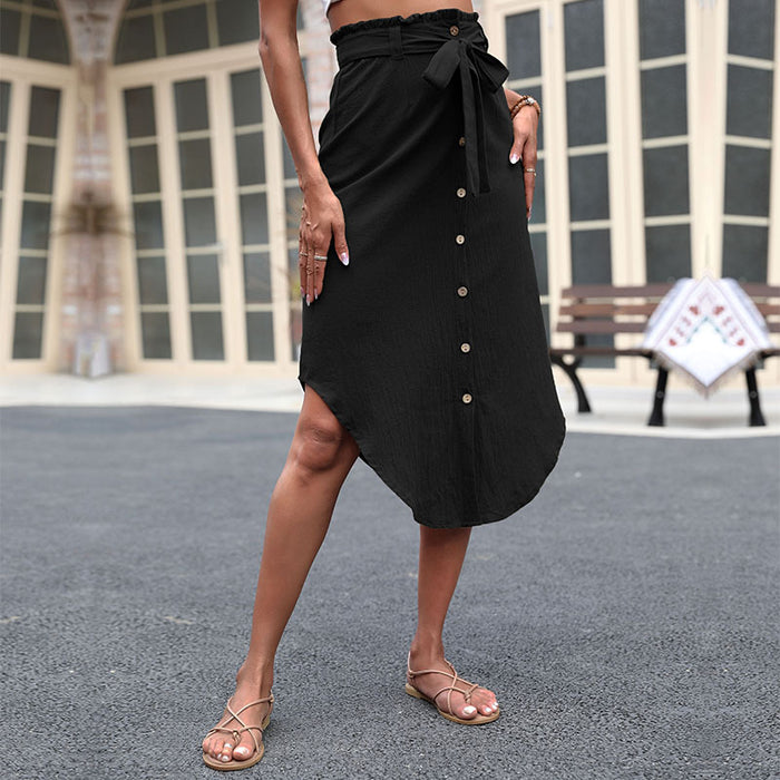 Summer Skirt Women Black Slit Irregular Asymmetric Skirt