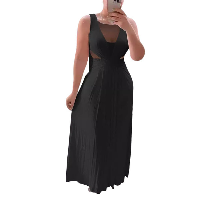 Sexy See Through Bare Back Pleated Elastic Waist Tightening Dress