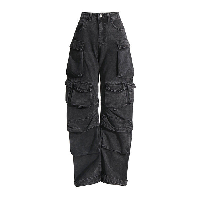 Multi Bag Wide Leg Jeans Autumn Winter Fashionable Cargo Pants Hip Hop Cool Series Trousers