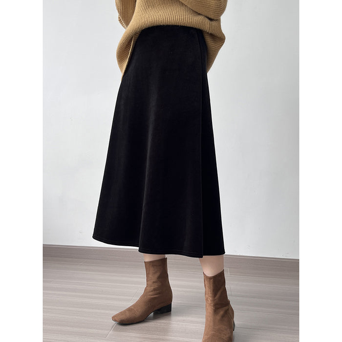 Autumn Winter Velvet Thickened Skirt Women Winter High Waist Fashionable Drape A Line Skirt