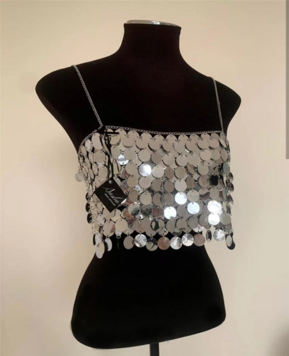 Sequin Sexy Nightclub Handmade Splicing Sling Vest