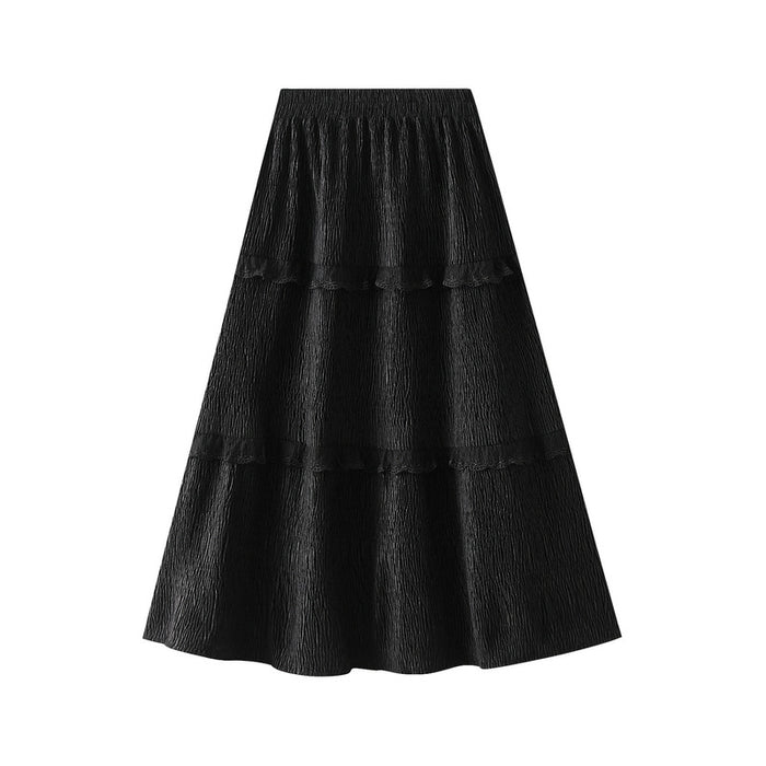 Corduroy Pleated Skirt Women Winter High Waist A Line Umbrella Skirt Mid Length Tiered Ruffle Skirt