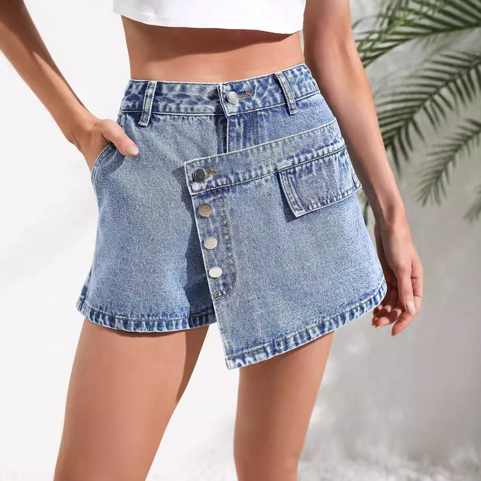 Women Clothing Slimming Irregular Asymmetric Denim Shorts Skirt