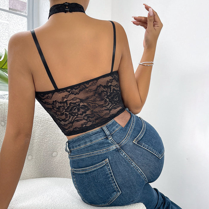 Lace Top Sexy Bra Sexy Mesh Boning Corset Halter Design Camisole