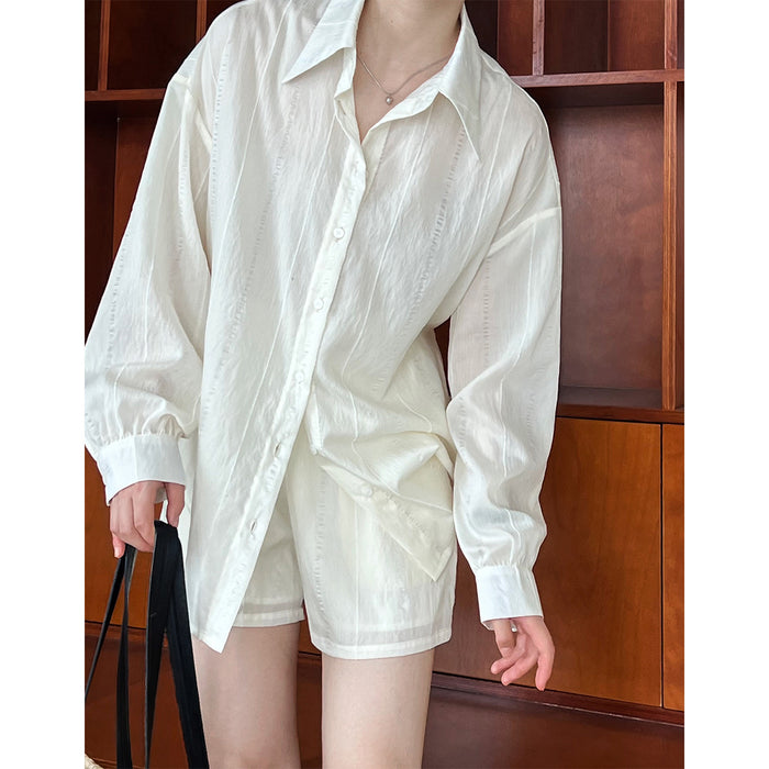 Idle Texture Tencel Pleated Sun Protection Shirt Shorts Two Piece Set Vacation Set