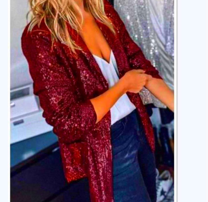 Casual Big Sequin Top Sequined Long Sleeve Office Collared Elegant Small Blazer