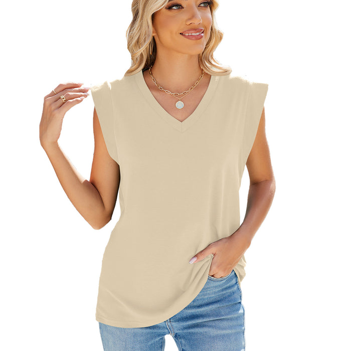 Spring Summer V neck Loose Short Sleeve Vest T shirt Top for Women