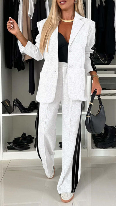 Autumn Winter Women Long Sleeve Collared Casual Suit