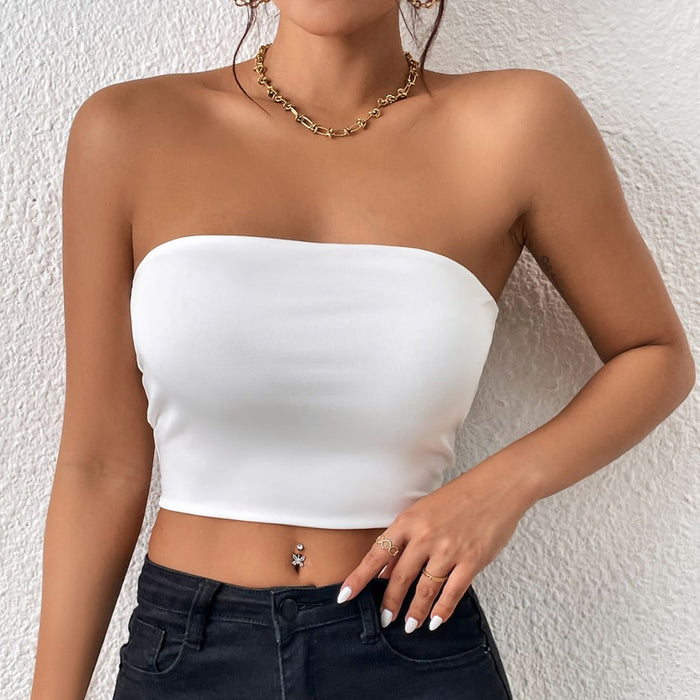 Sexy Cropped Tube Top Strapless Vest Outer Wear Tank Top Vest for Women