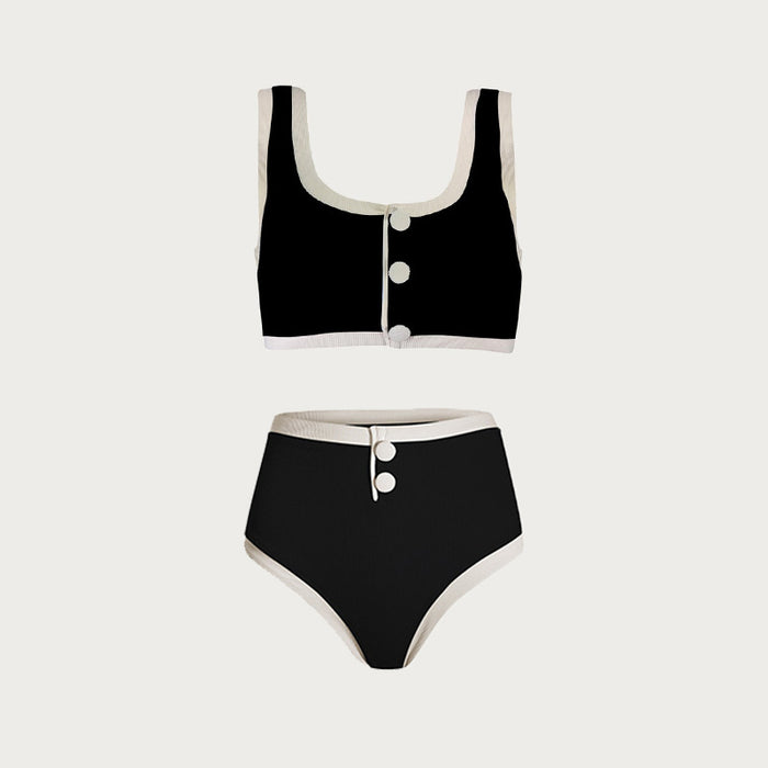 Black White Simple High Grade Split Swimsuit Women Classic Bikini