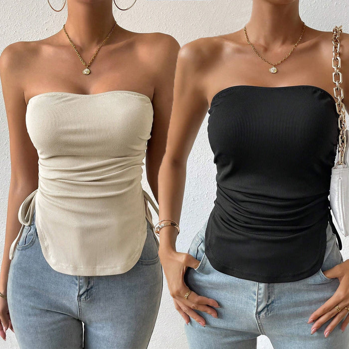 Spring Summer Sexy Women Wear Shein Slim Solid Color Drawstring Short Tube Top Vest