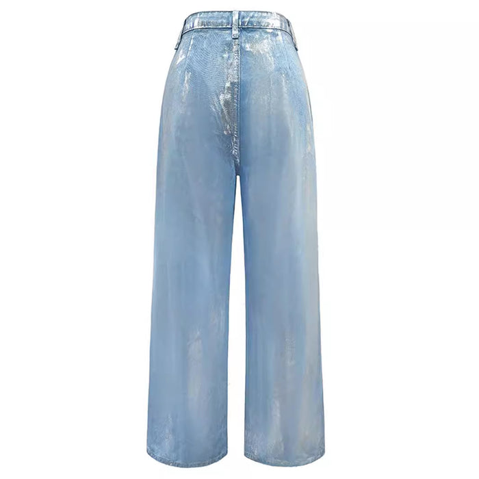 Popular Silver Craft Spring Autumn Straight Leg Pants Washed Light Color Loose Jeans Personality Street Trendy Trousers