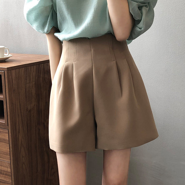 Double High Waist Shorts for Women Summer Korean Preppy Wide Leg A line Pumpkin Pants