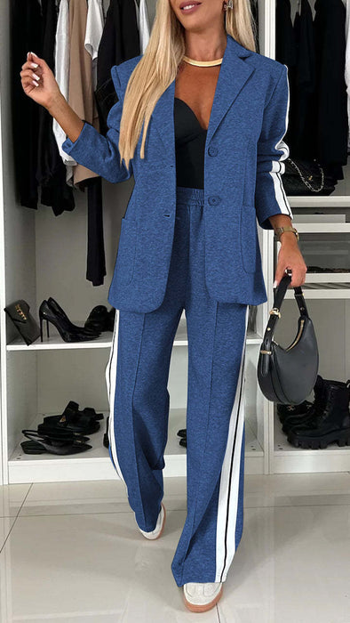 Autumn Winter Women Long Sleeve Collared Casual Suit