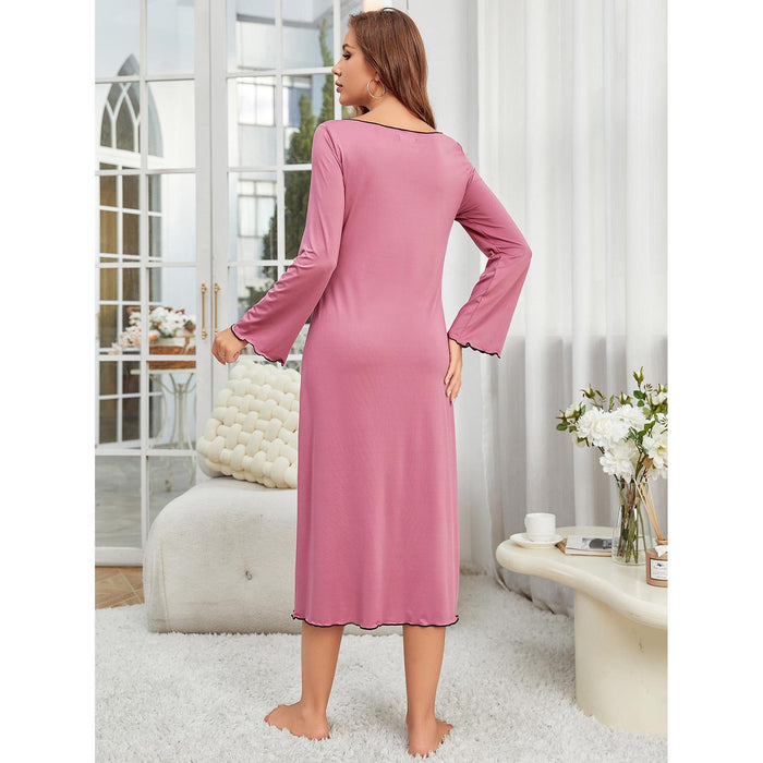 Nightdress Long Sleeve Women Autumn Winter Long Inlay Split Women Pajamas Casual Wear