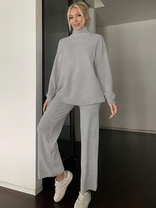 Autumn Winter Women Knitwear Turtleneck Soft Sweater Suit