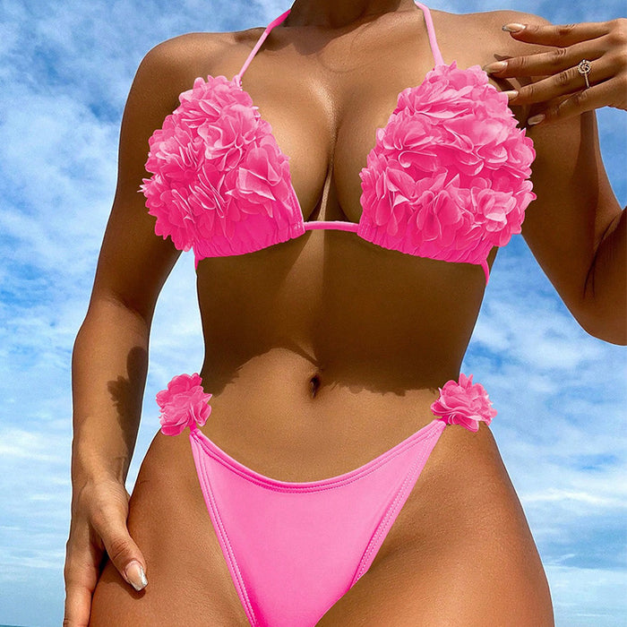 Petal Bikini Solid Color Tied Beach Bikini Split Swimsuit for Women