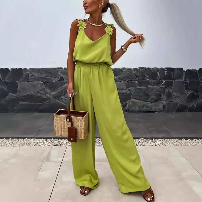 Spring Summer Suspender Sleeveless Pocket Jumpsuit Casual Loose Women Wear Jumpsuit