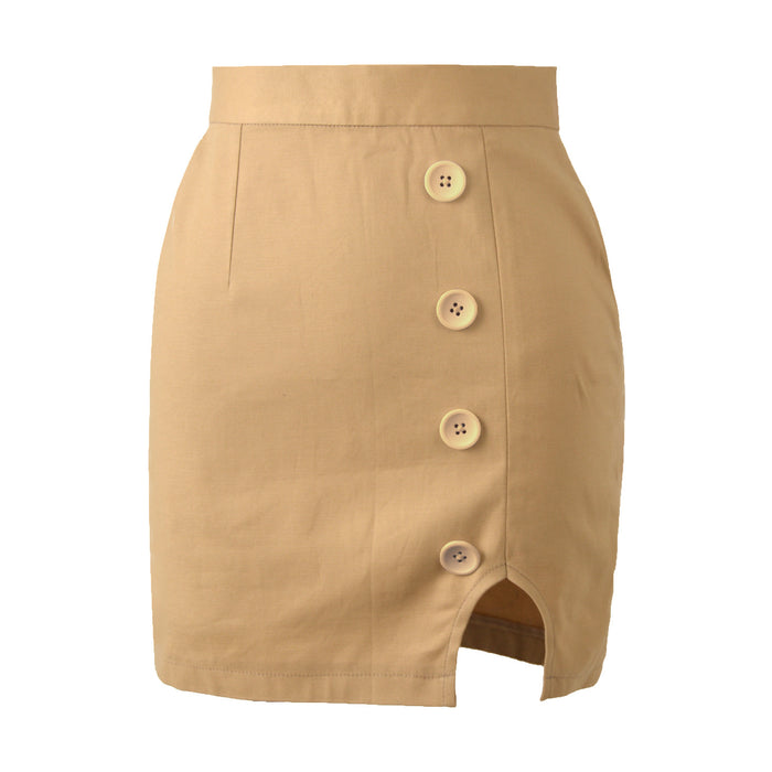 WomenSexy Sheath Slim A- line Skirt High Waist Button Split Solid Skirt Women