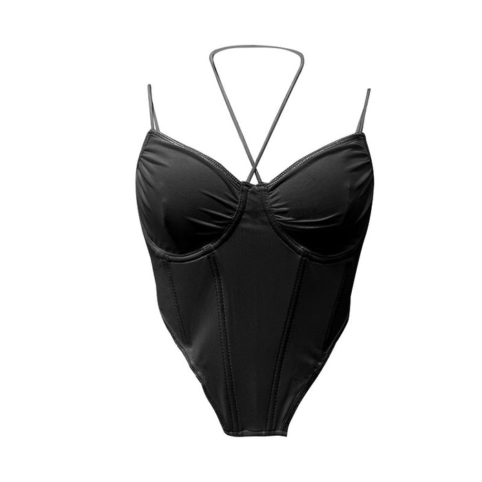 Solid Color Sexy Halterneck With Suspenders Vest High Elastic Sexy Outerwear Inner Wear Boning Corset Bra