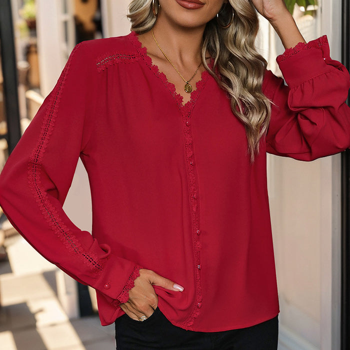 Fall Women Clothing Casual Long Sleeved Red Shirt for Women