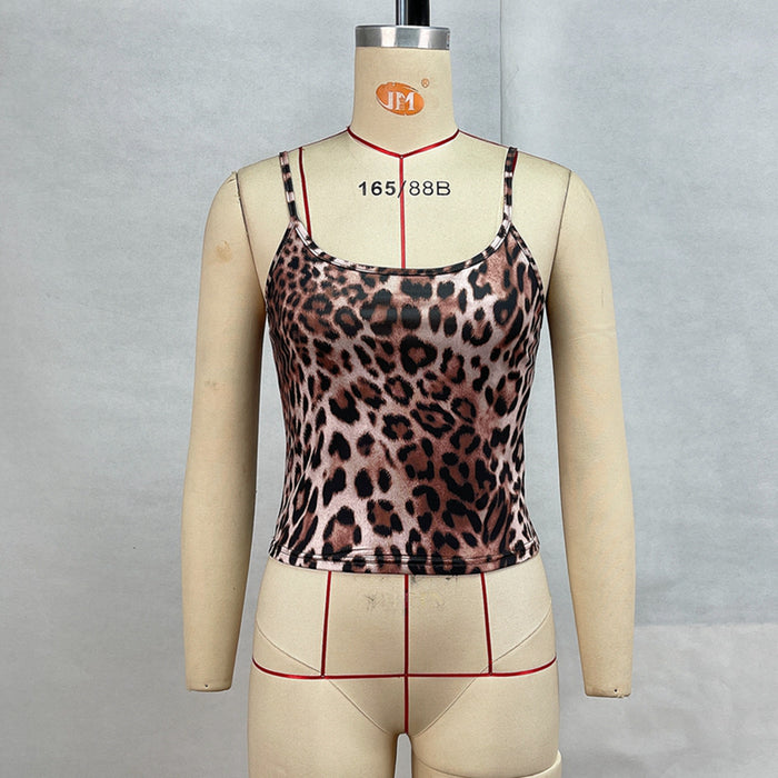 Women Clothing Summer Leopard Print Printed Sexy Small Sling All Match Vest Women Top